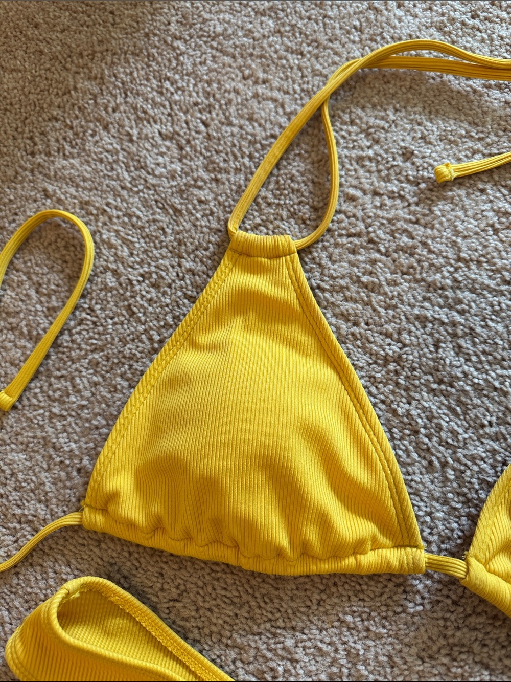 Zaful Bright Yellow Ribbed Triangle Bikini - Picture 3 of 9